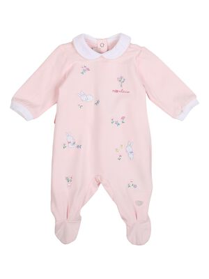 Girls Light Pink Knitted Nappy Opening Babysuit